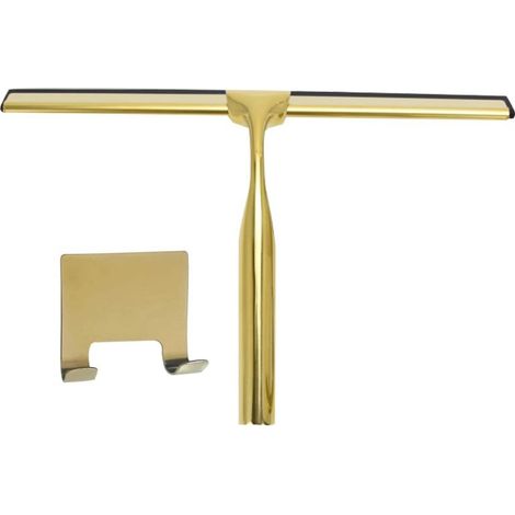 Stainless Steel Shower Squeegee with Non-Slip Handle for Bathroom, Door, Car Mirror with Hook for Cleaning Car Windows - Gold (1/3)