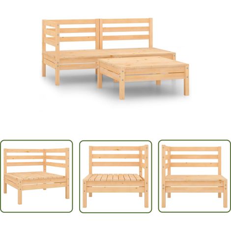 The Living Store Salon de jardin 3 pcs bois massif de pin - Salon De Jardin - Mobilier De Jardin - Set De Salon De Jardin - Meubles En Bois - Table Basse (1/5)