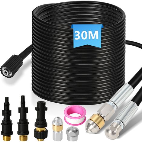 Wolketon Kit desatascador 30m 160Bar con boquilla rotativa y fija, incluye adaptadores