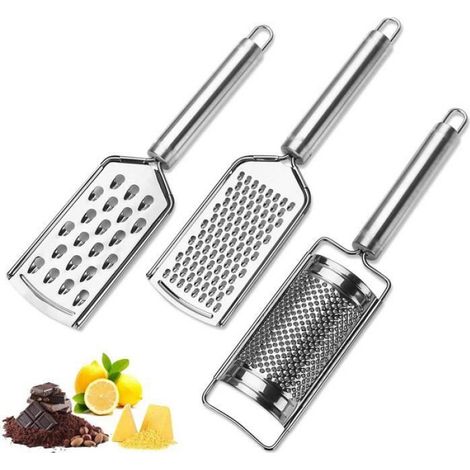 Râpe À Fromage - Ensemble 3 Pièces Acier Inoxydable - Pour Légumes Fruits Fromages - Lavable En Lave-Vaisselle - 2x Plate 1x Demi-Ronde (1/4)