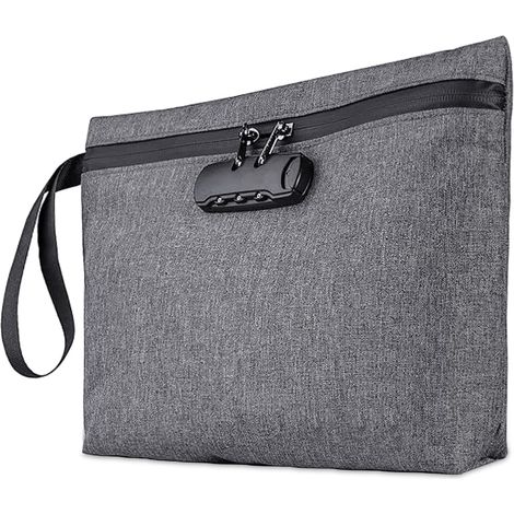 Bolsa ignífuga para documentos con cerradura, a prueba de olores y con combinación, 30 x 20 cm, impermeable, para guardar dinero, pasaporte, dinero y objetos de valor (gris)