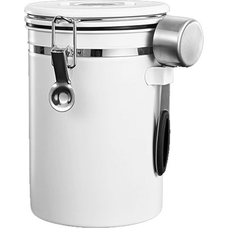 Extra-large Plateau Récipient pour café en Grains et Moulu, hermétique en acier Inoxydable, robinet de Vidange et de Café(Blanc, 1800 ml) (1/5)