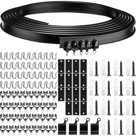 Barra de cortina de ducha curva flexible y plegable con sistema de rieles para furgonetas camper, cortinas de cama, separador de ambientes (negro, 5 m)