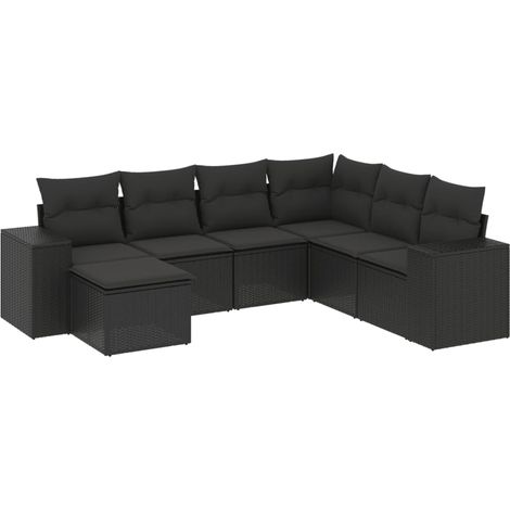 Set Divani da Giardino con Cuscini 7pz Nero Polyrattan vidaXL (1/3)