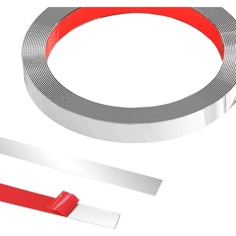 5 m X 1 cm Moulure Murale en Acier Inoxydable, Moulure Adhesive, Bandes DéCoratives, Effet Miroir, Pour Toilettes, Bord De Carrelage, Murs, Plinthes, Sol-Argenté (1/5)