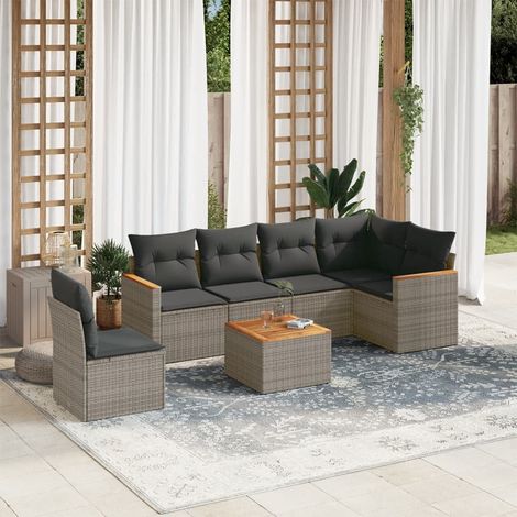 vidaXL Salon de jardin avec coussins 7 pcs gris résine tressée (1/3)