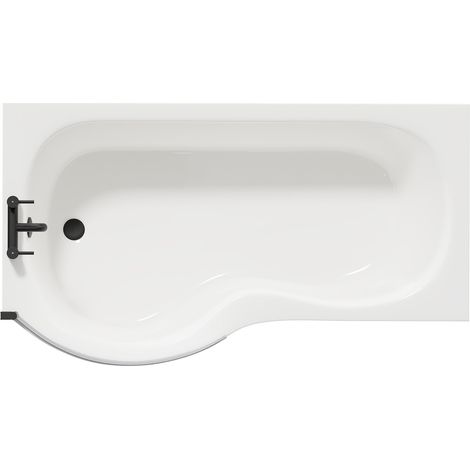Plage 1500mm Left Hand P Shaped Shower Bath with Matt Black Bath Screen and White Acrylic Front Bath Panel (1/5)