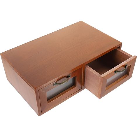 Organisateur de Bureau en Bois Massif à 2 Tiroirs Boîte de Rangement Vintage Multifonction Commode Rustique pour Maquillage et Papeterie Organisateur de Table Pratique pour (1/5)