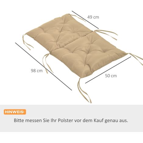 Lot de 2 coussins d'assise, 98 x 50 cm, avec attaches, revêtement en tissu kaki, épaisseur 8 cm. (1/5)