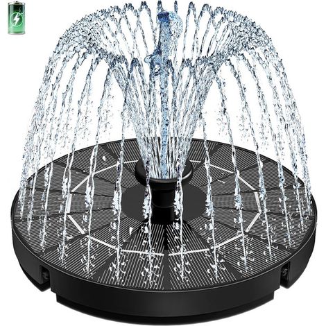 Fontaine Solaire Flottante 3,5W avec Batterie 2000mAh, Pompe de Bassin avec 8 Buses et 4 Tiges Fixes pour Bain d'oiseaux, Étang et Jardin (1/5)