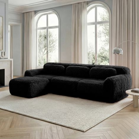 Canapé d'angle modulable profond, tissu moelleux, livré monté, base antidérapante, idéal salon chambre 291x179x73cm - noir