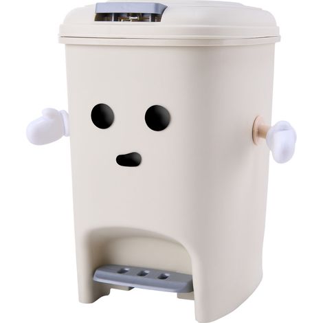 8L Foot Pedal & Press-to-Open Cream White Trash Bin (1/2)