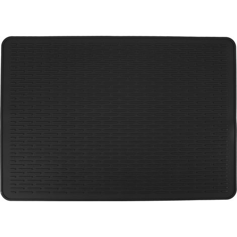 Tapis de séchage de la vaisselle en Silicone, antidérapant, résistant à la chaleur, pour comptoir de cuisine, Table sous l'évier, doublure de tiroir, noir (1/5)