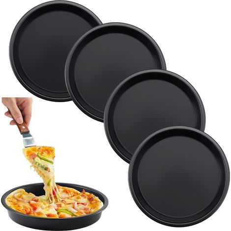 4 Moule à Pizza, Plaque à Pizza 18cm Moule à Pizza Ronde avec Revêtement Antiadhésif Moule à Quiche pour Pizza/Tarte Flambée/Gâteau (1/5)