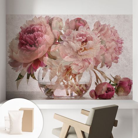 Papier peint intissé mural avec imprimé motifs uniques apparence moderne - Colle incluse gratuite Le charme des pivoines 104x70 cm (1/5)