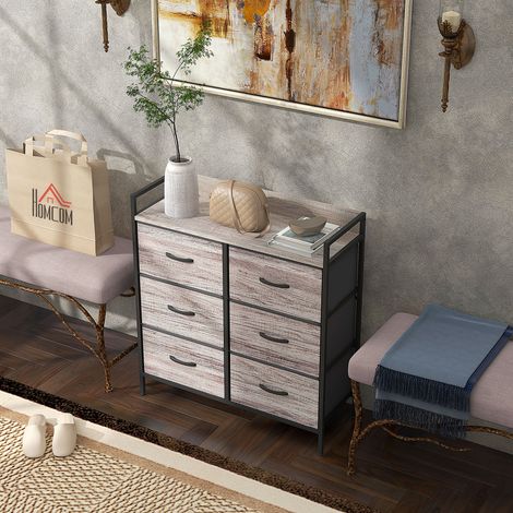 Cómoda con 6 Cajones Plegables Cajonera de Tela con Estructura de Acero Estilo Industrial 79x29x85 cm Gris (1/5)