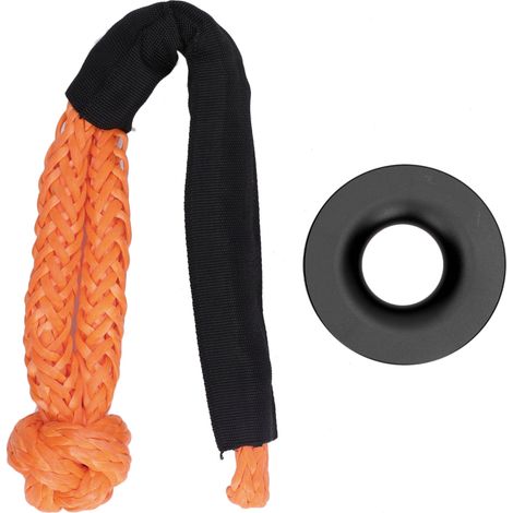 Kit de Récupération pour Véhicule avec Anneau de Remorquage en Alliage d'Aluminium et Câble en Nylon Souple, Noir (1/5)