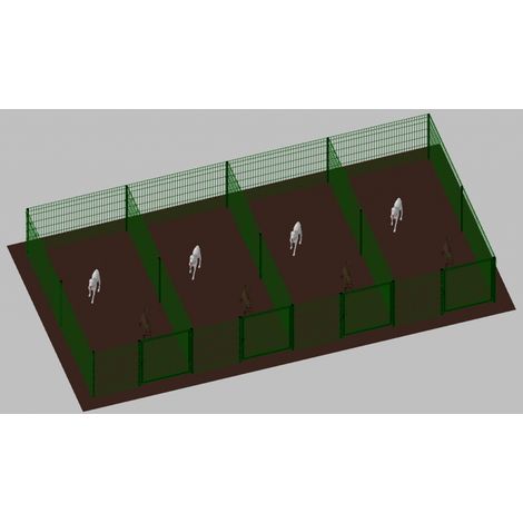 Recinto-Box Modulare per Cani in Ferro Zincato e Verniciato Verde-con Pali a Interrare - cm 200x400x122h(per 4 box)