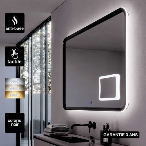 Miroir LED Réglable 120X80cm Noir - Rétro-éclairé & Éclairage Frontal - Commandes Tactiles & Anti-Buée - Zone X3 - DUOMO LEDIMEX (1/5)