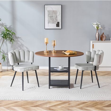 Set tavolo rotondo e 2 sedie, Ø107 cm, doppio ripiano, effetto noce HAVRYA (1/5)