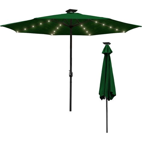 Parasol Ø270CM - Hauteur et Angle Réglables - Système de Manivelle, Vert, Parasol de plage, vec 36 LED Solaire (1/6)