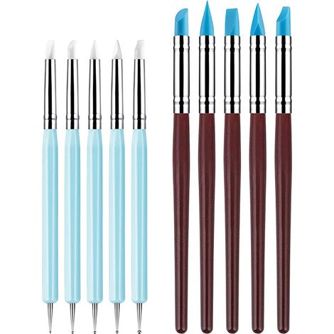 Set mit 10 Silikonpinseln, verschiedene Farben für Töpfer- und Tonarbeiten (1/5)