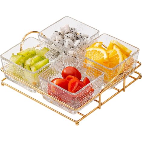 Assiette à fruits en verre divisée, assiette à collation commerciale, bar, bain de pieds, club, assiette KTV avec couvercle