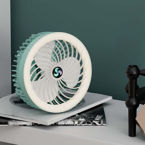 Ventilateur De Camping - Batterie Rechargeable 1200 MAh - 3 Vitesses - Lampe Led Intégrée - Portable Avec Support Et Crochets - 1 Pièce (1/5)