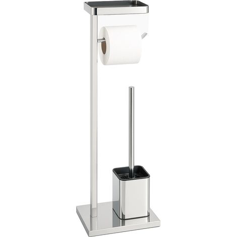 Ensemble WC , Autonome, avec étagère et Porte-Rouleau, Acier Inoxydable, H x L x P : 65 x 25 x 12 cm, Argent (1/5)