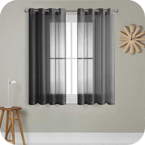 Rideaux en voile noir transparent (2 pièces) 140 x 250 cm avec œillets, semi-transparents, effet lin, décoration intérieure pour salon, chambre moderne, cuisine. (1/5)