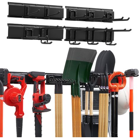 VEVOR Porte-Outils de Jardin Mural 1676,4 mm, Support Mural pour Outils, Capacite de Charge Totale 363 kg, 4 Rails et 10 Crochets Reglables, pour Pelles, Rateaux, Balais, Garage et Abri de Jardin (1/5)