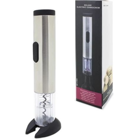 Tire-bouchon électrique acier inox + coupe capsule - Tire-bouchon avec socle - Multicolore - Noir - 1 pièce (1/3)
