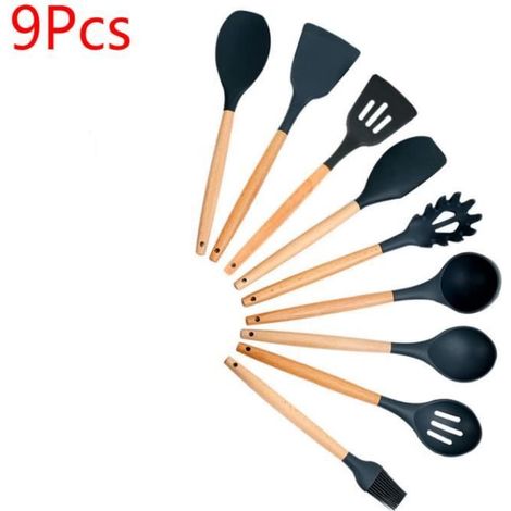 Ustensiles de Cuisine - Non spécifié - Set de 8 - Silicone - Poignée en Bois - Résistant à la chaleur (1/4)