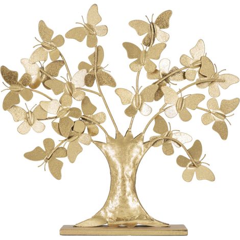 Arbre Déco en Métal "Papillons" 31cm Or