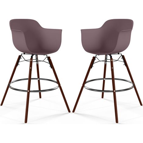 Tabourets de Bar - Design Scandinave - Pieds en Bois Sombre - Lot de 2 - Nordika Taupe