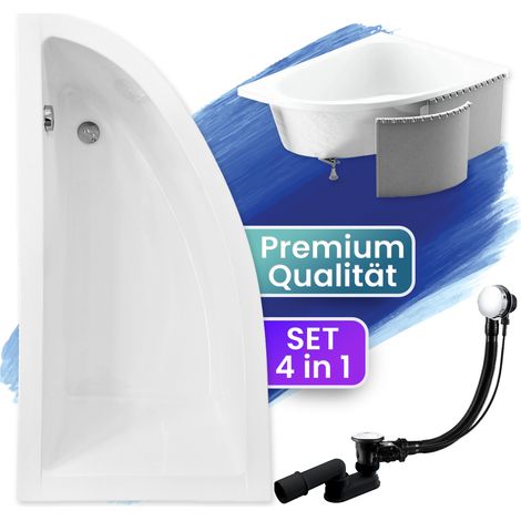 Badewanne Eckbadewanne 140x70 Links mit Styroporverkleidung, Ablauf & Füße GRATIS - Komplettset 4in1 Original Acryl Wanne Siphon - BADLAND PRAKTIKA (1/5)