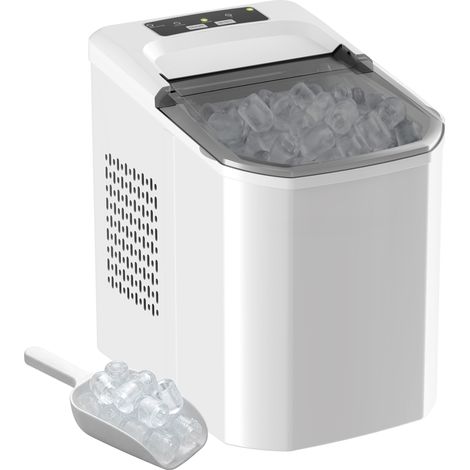 HOMCOM máquina de hielo autolimpiable, 12 kg/24H, 9 cubitos listos en 7 minutos, 2 tamaños de hielo, 1,5 l depósito, para hogar, cocina, blanco