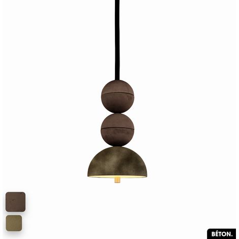 Lampe de suspension en béton velours - BOSFOR CONCRETE VELVET CHOCOLAT - PEYOTE 2 BALLES LED 14W (1/2)