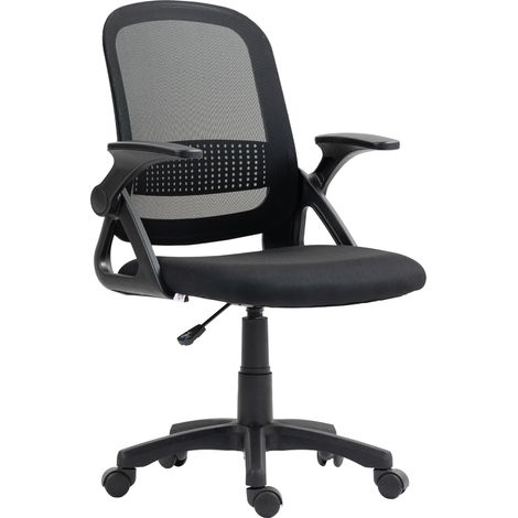 Fauteuil de bureau ergonomique en filet respirant, noir, pivotant avec accoudoirs rabattables et support lombaire (1/5)