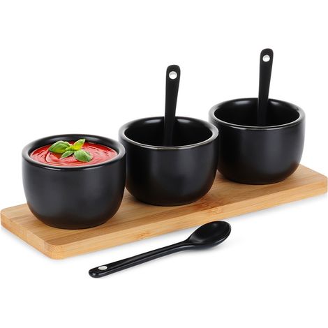 Cuencos para aperitivos con cucharas, de cerámica, negros, 90 ml, 7 unidades. (1/5)