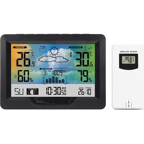 Station météo sans fil portable professionnelle horloge prévisionnelle, affichage de la température et de l'humidité, calendrier, réveil électronique (1/5)