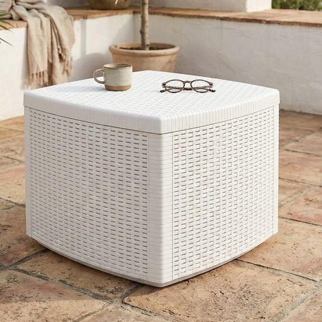 Dmora Container Couchtisch, Struktur aus Hartharz Rattaneffekt, 53x53x40 cm, weiße Farbe (1/5)