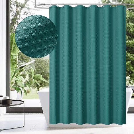 Rideau de douche en tissu gaufré lourd et texturé pour décoration de salle de bain moderne, hôtel, spa, vert émeraude, 183 x 183 cm, vert algue (1/5)