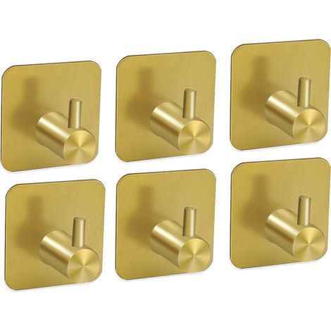 6 Pièces Inox Patère Murale Autocollant, Adhésif Accroche Serviette,Crochet Adhésif pour salle de bain cuisine pour suspendre des articles, sans perçage (Doré) (1/5)