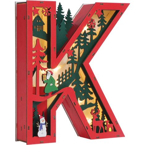 Lettre décorative lumineuse en bois K style Noël décoration intérieure artisanale éclairage LED nécessite 2 piles AA (1/5)