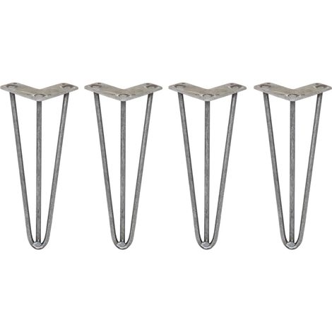 4 x 12" Hairpin Legs - 3 Prong - 10mm - Raw Steel