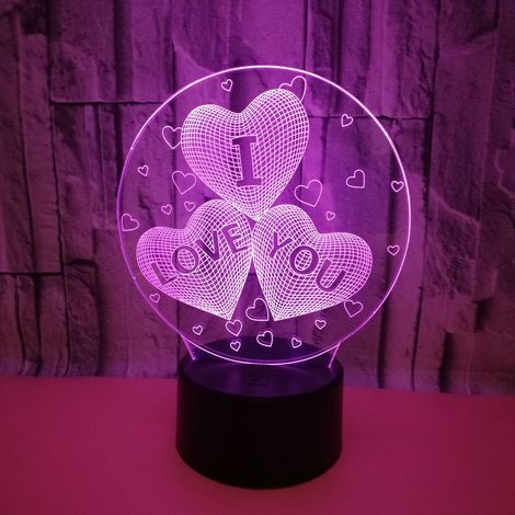 I Love You 3D Illusion optique LED toucher USB Lampe de bureau Lampe de nuit et 7 gradient coloré Pour le cadeau de la Saint-Valentin Pour la fête des mères