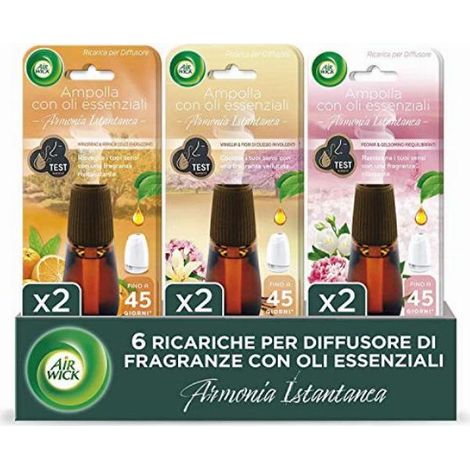 Airwick Ricariche per Diffusore di Oli Essenziali Armonia Istantanea, Confezione da 6 Ricariche per il Diffusore di Oli Essenziali, Profumatore per Ambienti con Fragranze Miste, (1/4)