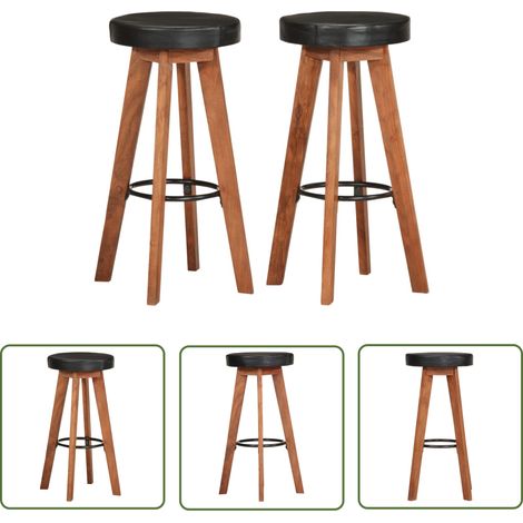Furniture Limited - Tabourets de bar 2 pcs Cuir véritable et bois (1/5)