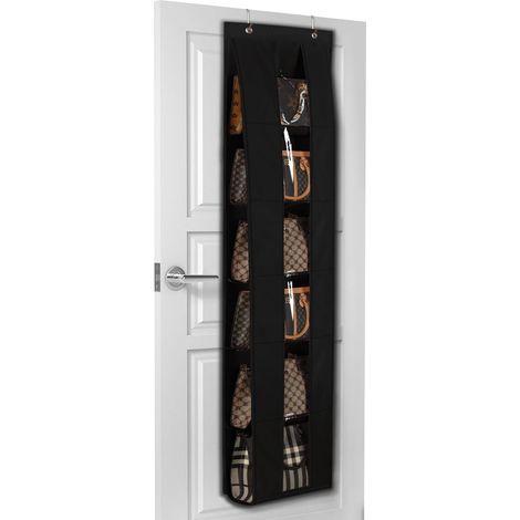 Schwarzes Handtaschenfach hinter der Tür, 170 x 32 cm - multifunktionaler Taschenhalter für Kleiderschrank und Garderobe (1/5)